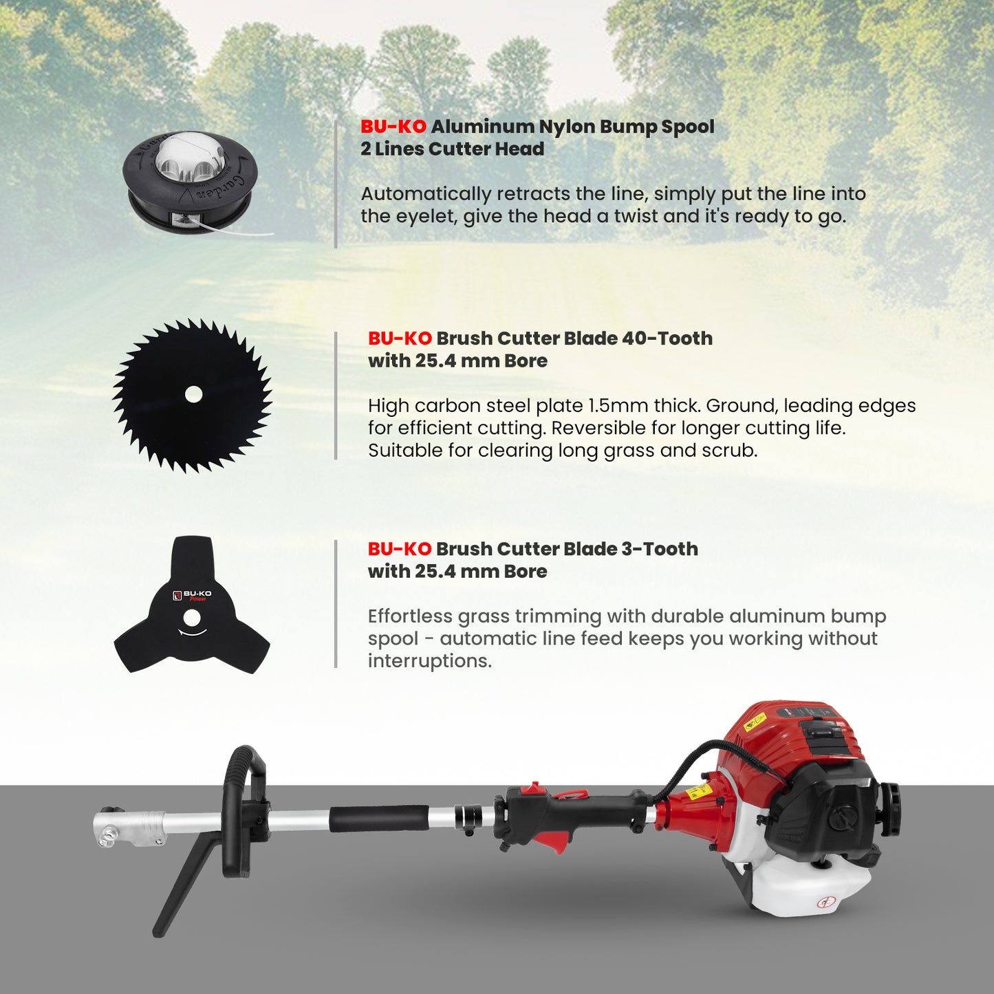 Grade 52cc Petrol Garden Multi Tool, 3 Poles, Strimmer, Hedge Trimmer, Pruner, Brush Cutter
