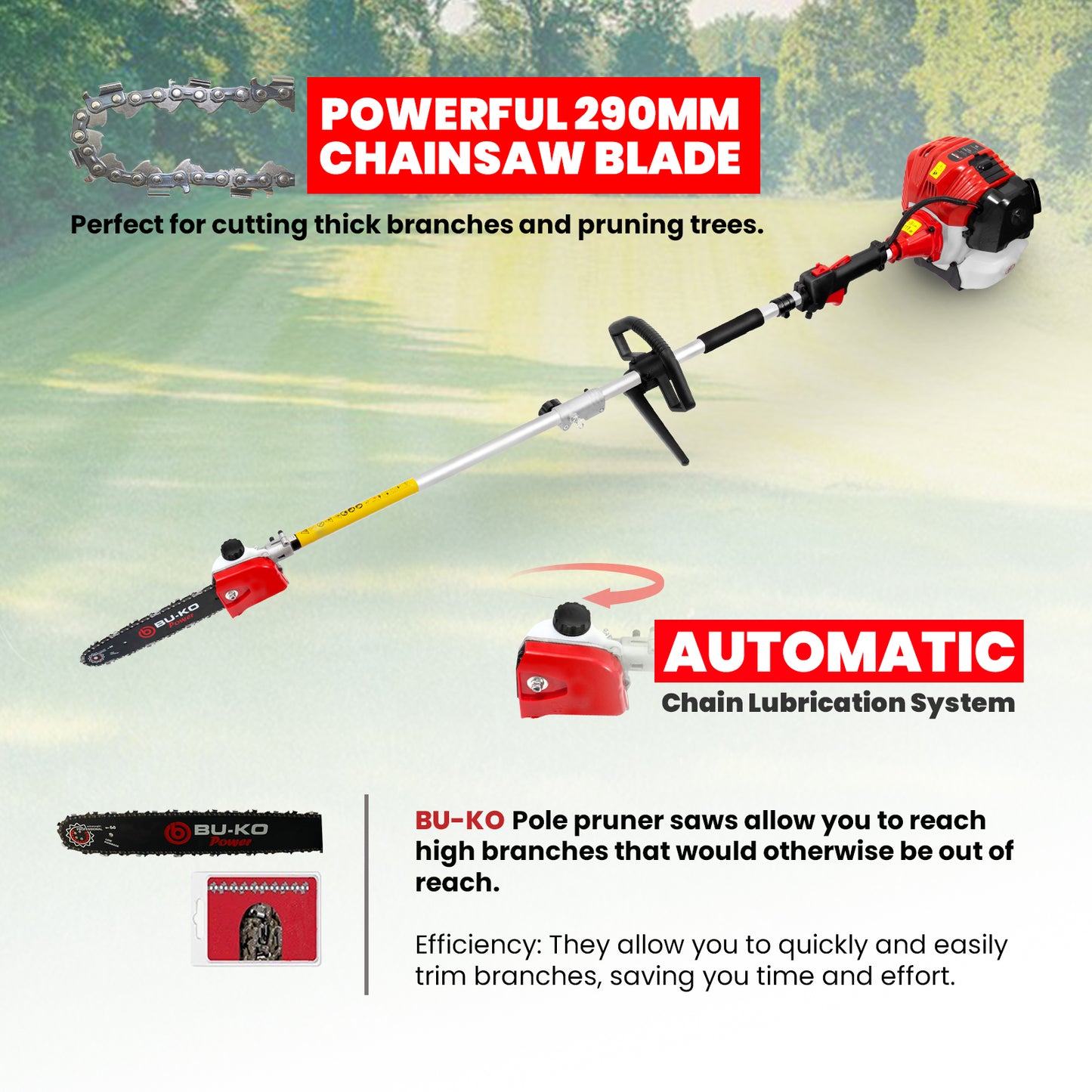 Grade 52cc Petrol Garden Multi Tool, 1 Pole, Strimmer, Hedge Trimmer, Pruner, Brush Cutter