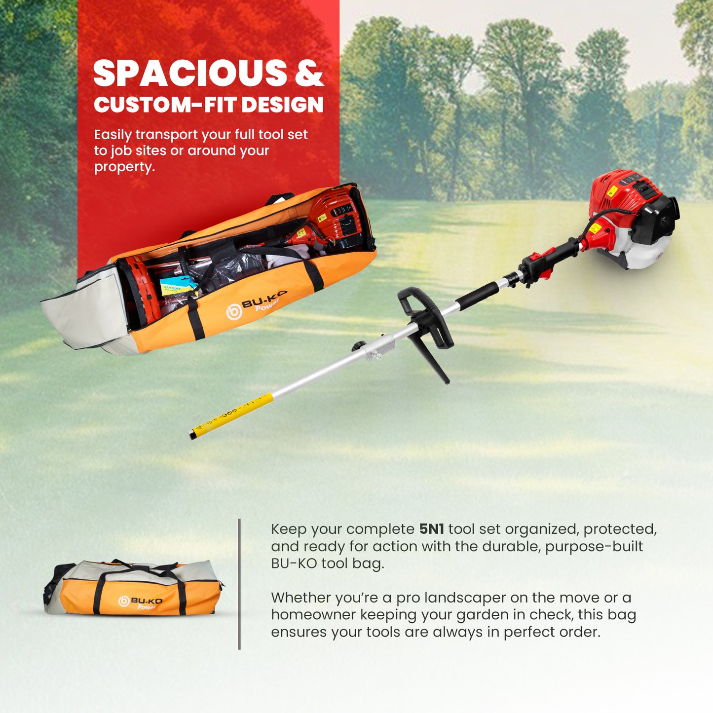 Grade 52cc Petrol Garden Multi Tool, 1 Pole, Toolbag, Strimmer, Hedge Trimmer, Pruner, Brush Cutter