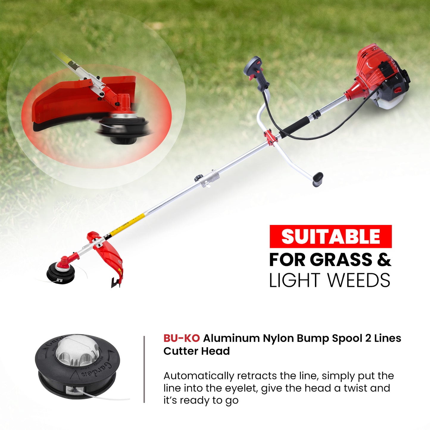Grade 52cc Petrol Strimmer & Brush Cutter – Pull Start, 3T Blade, Wire Brush, String Trimmer for Garden